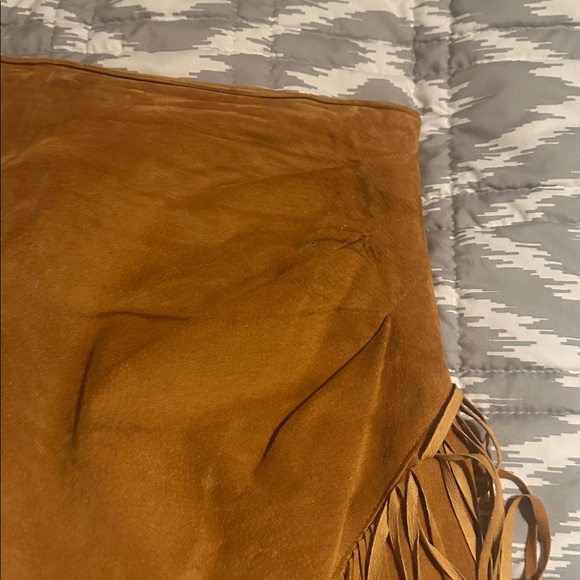 Vintage Suede Fringe Mustard Skirt - Picture 4 of 6